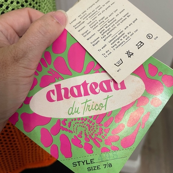 Vintage Chateau Du Tricot Mod Knit Mesh Top 70s Color Block Orange Green Cream 7 - Picture 3 of 11